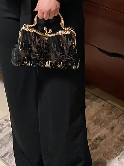 Velvet Sequin Detail Clutch