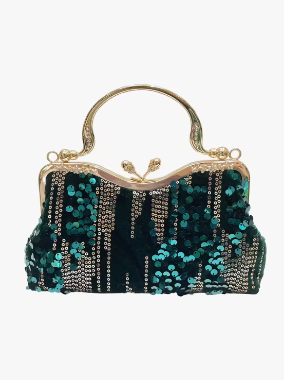 Velvet Sequin Detail Clutch Green