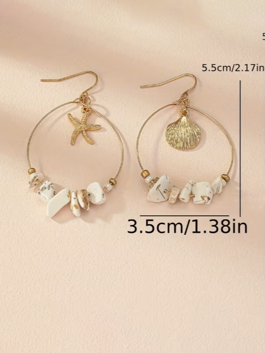 Beach Hoop Stone Earrings