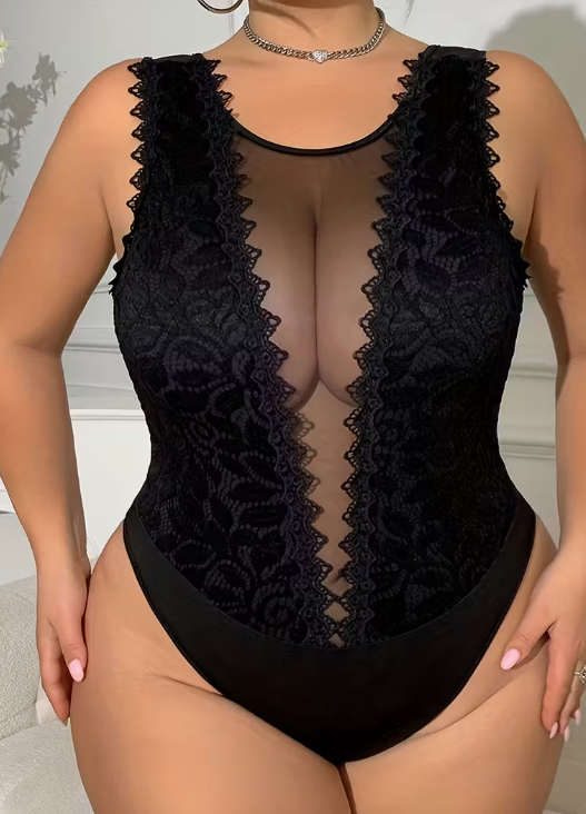 Sybil Sheer Lace Plus Size Bodysuit