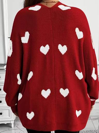 Heart Print Cozy Plus Size Cardigan