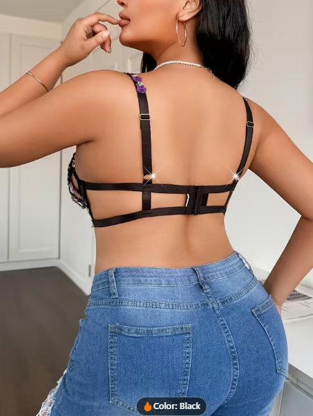 Violet Flower Plus Size Cage Bra