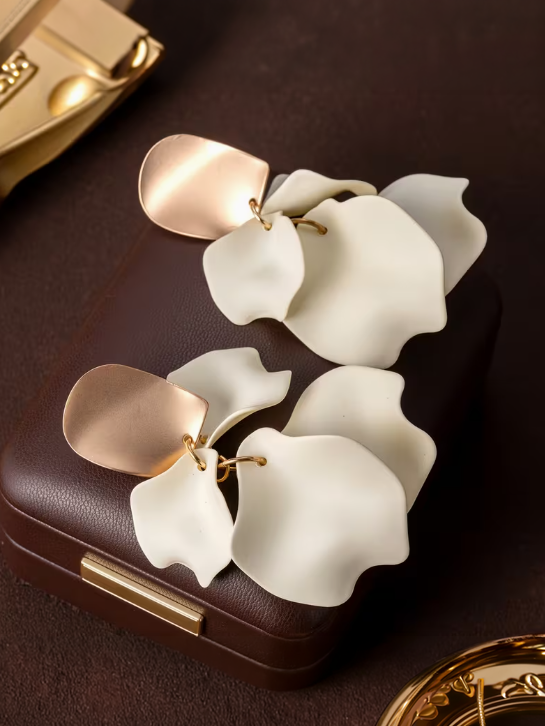 Rose Petal Dangle Earrings in Ivory