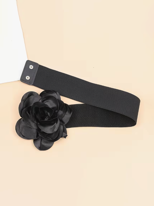 Flower Detail Plus Size Belt in Black