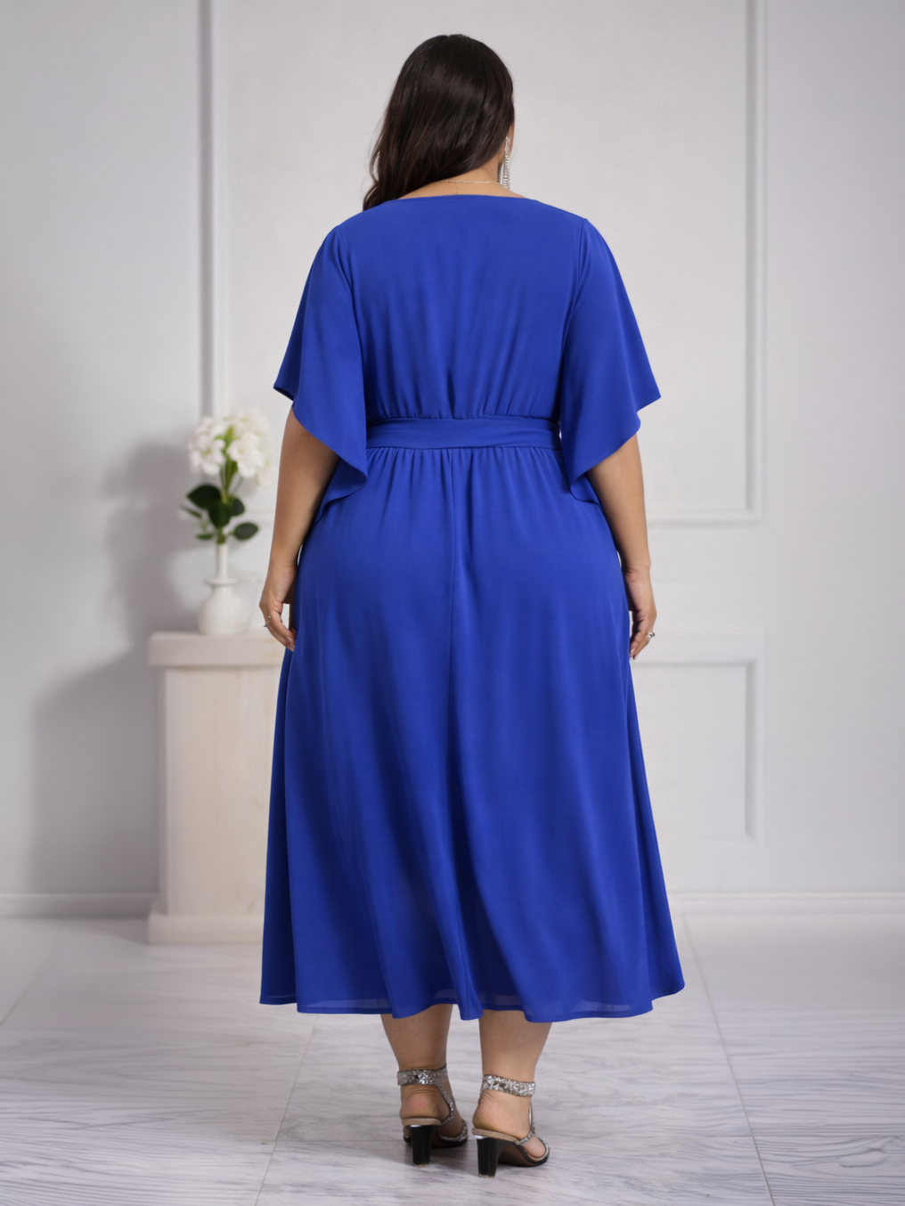 Senna V-Neck Plus Size Dress in Vibrant Blue, plus size dress, alternate view