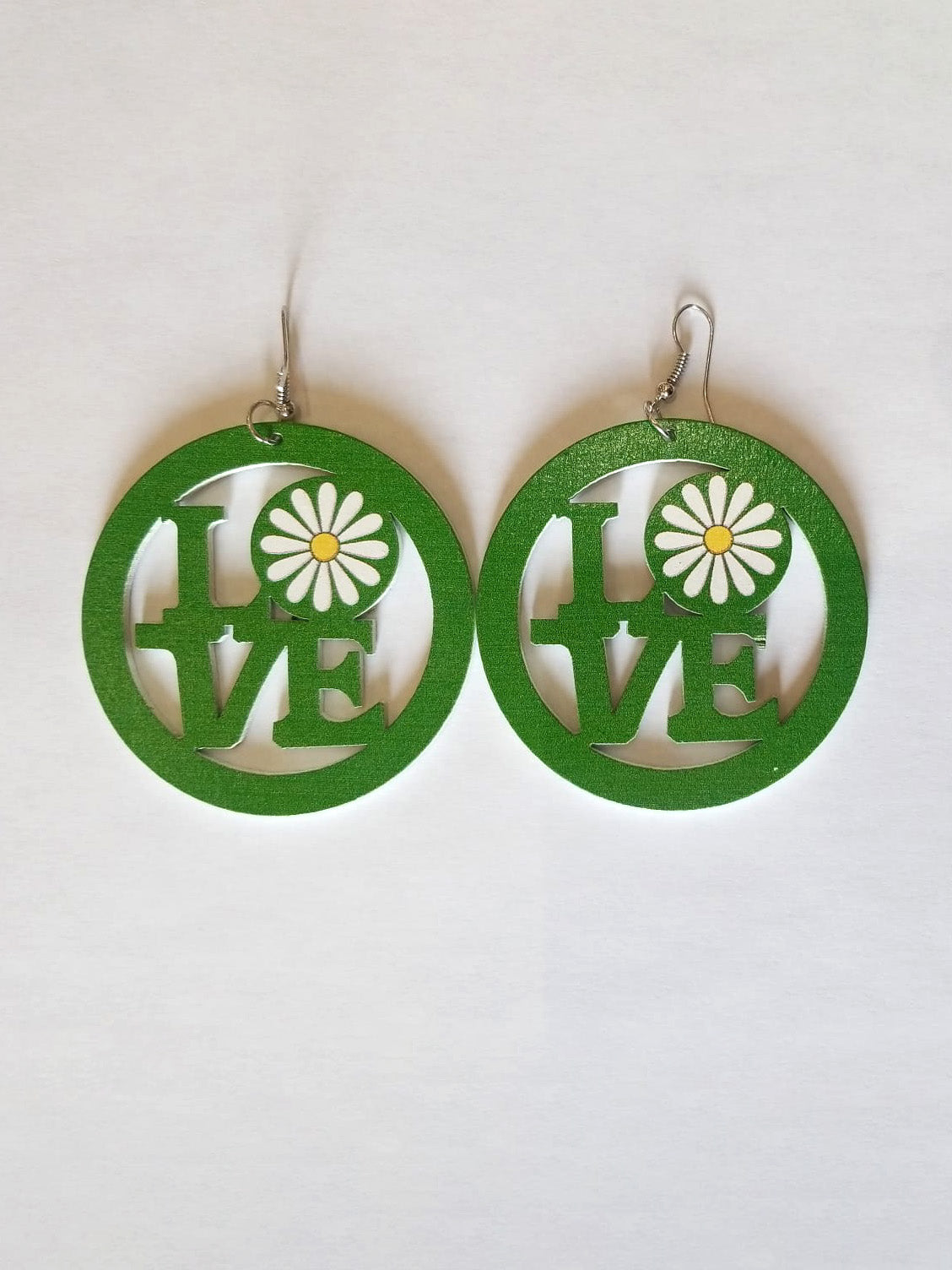 Love And Daisy Hand Painted Wooden Earrings