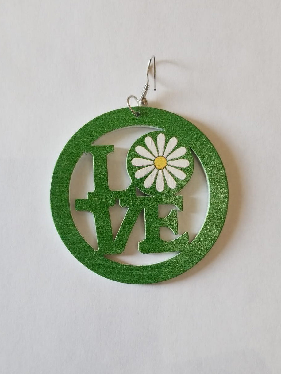 Love And Daisy Hand Painted Wooden Earrings