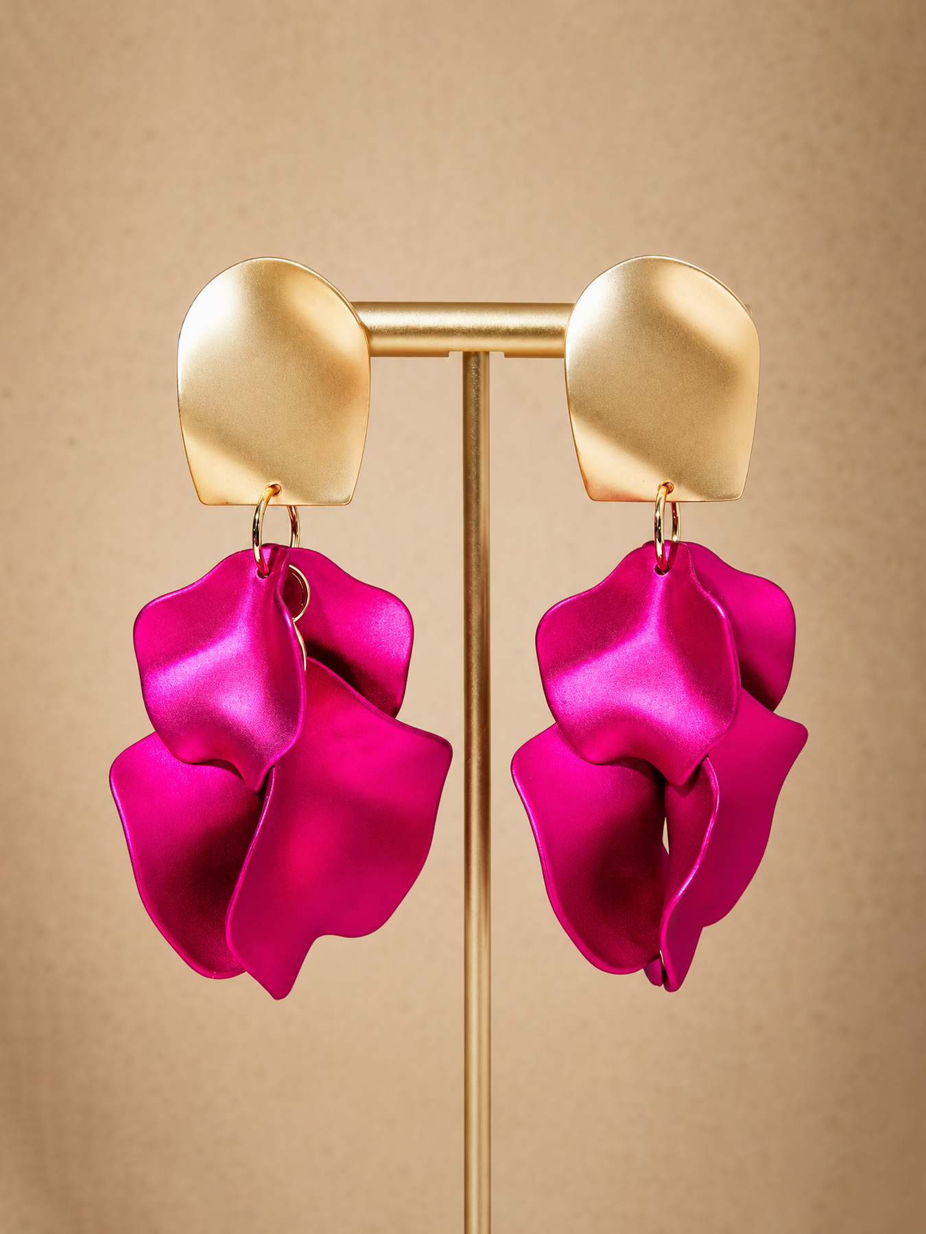 Rose Petal Dangle Earrings in Fuchsia