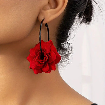 Rose Flower Hoop Earrings