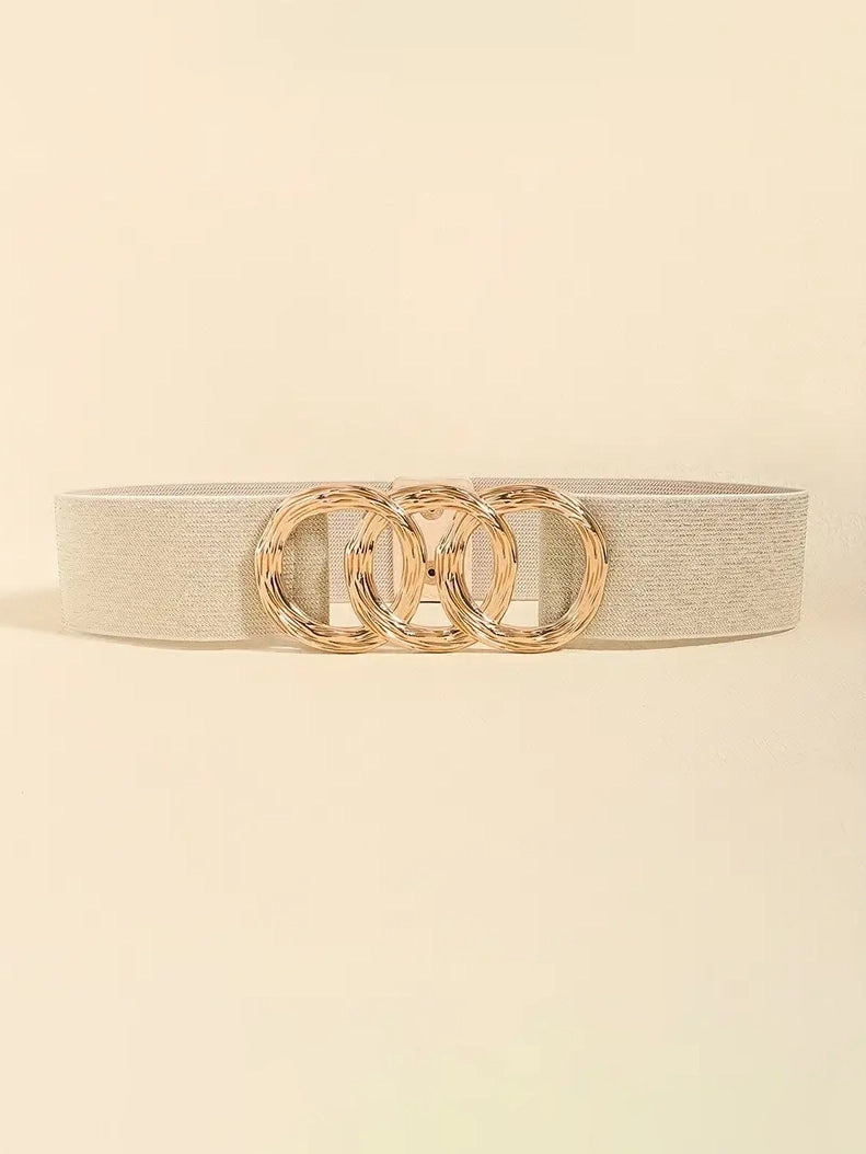 Triple Circle Elastic Plus Size Belt in Champagne