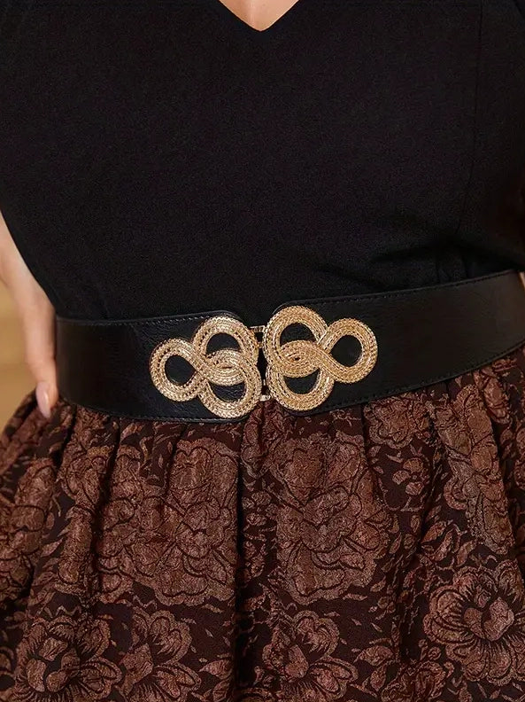 Plus Size Elastic Wide Belt with Gold Clasp