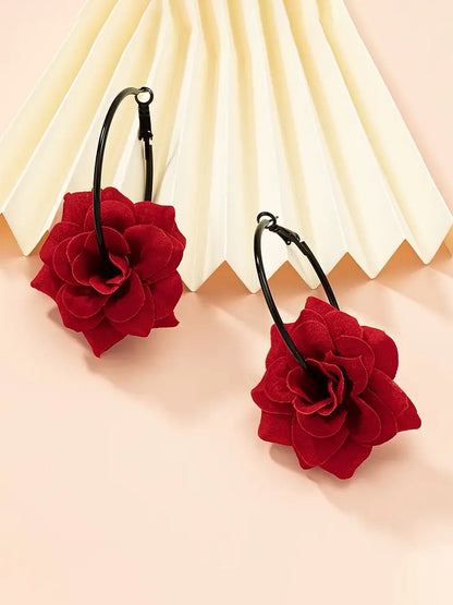 Rose Flower Hoop Earrings