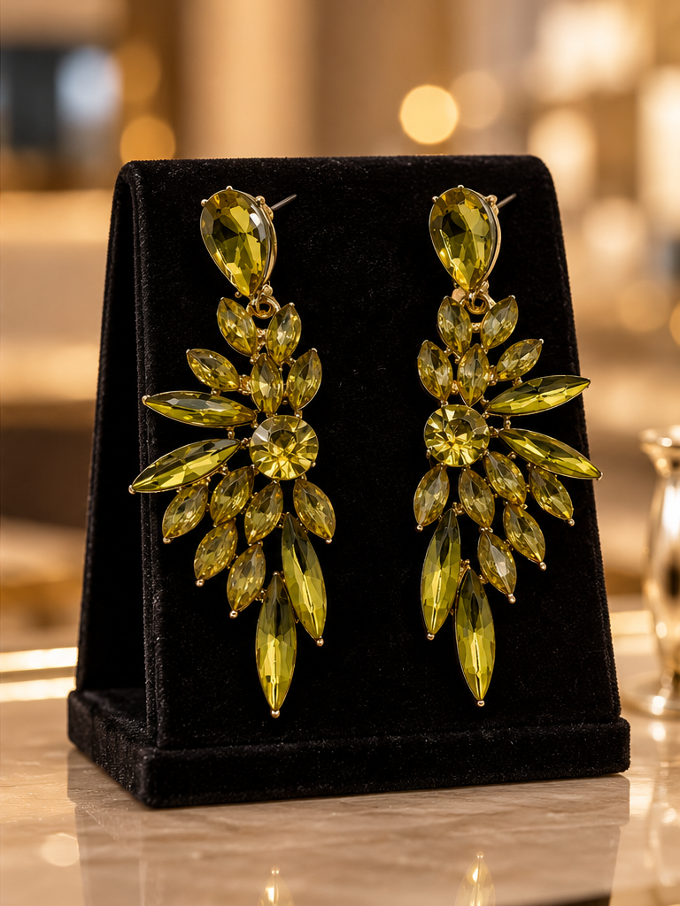 Crystal Olive Statement Earrings