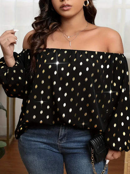 Janey Plus Size Top with Golden Polka Dots