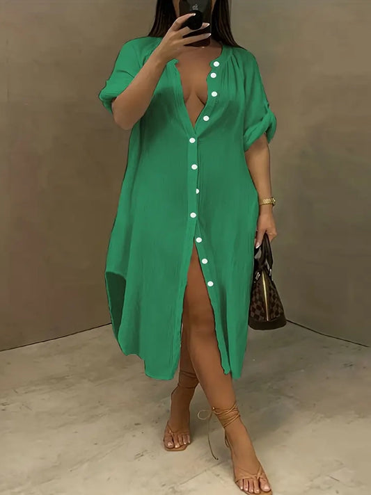 Loni Plus Size Shirt Dress in Kelly Green