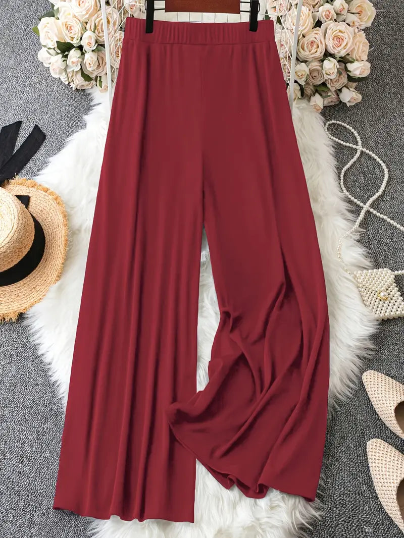 Tamara Wide Leg Pull On Plus Size Pants in Wine