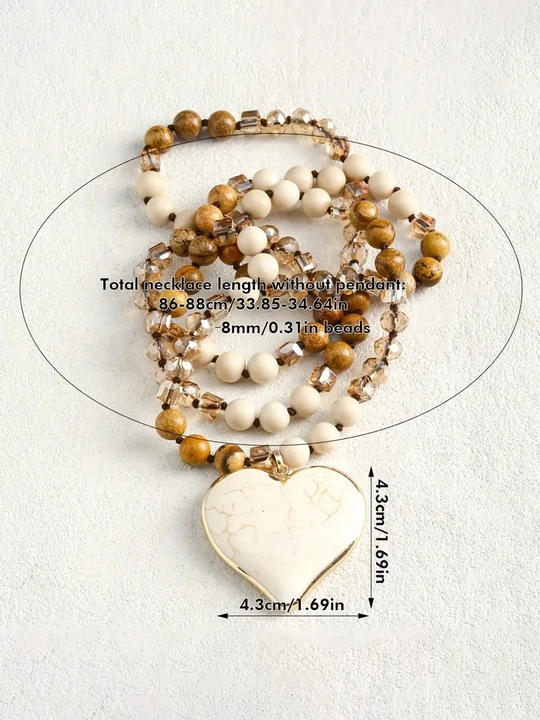 Boho Beaded Heart Stone Necklace