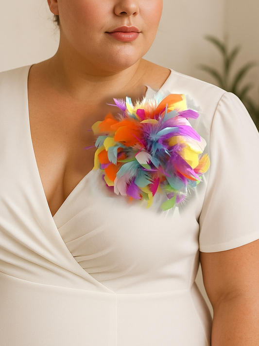 Multicolored Feather Appliqué Brooch
