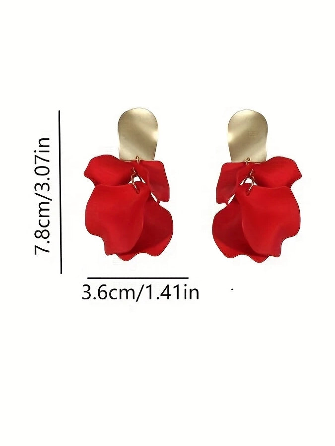Rose Petal Dangle Earrings in Red
