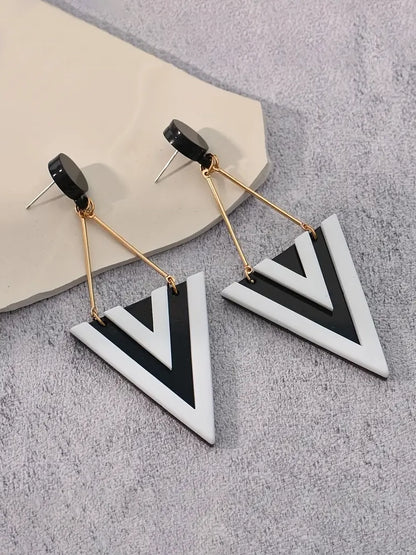 Black and White Triangle Earrings