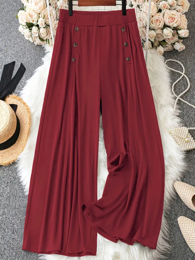 Tamara Wide Leg Pull On Plus Size Pants in Wine