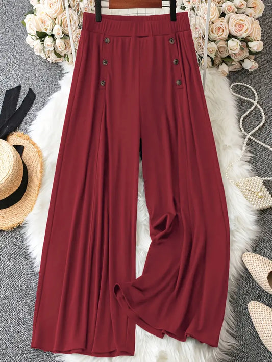 Tamara Wide Leg Pull On Plus Size Pants in Wine