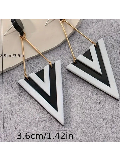 Black and White Triangle Earrings