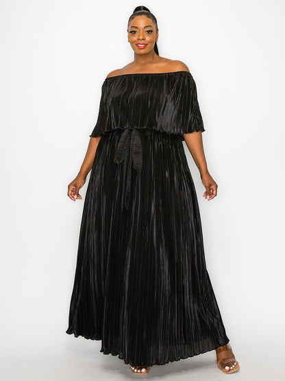 Cynthia Plus Size Pleated Maxi Gown in Black