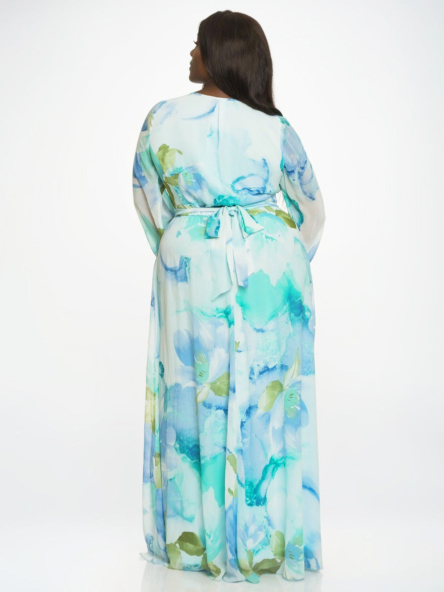 Abigail Plus Size Chiffon Maxi Dress in Aqua Floral