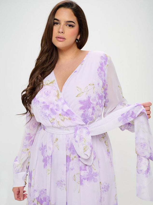 Abigail Plus Size Chiffon Maxi Dress in Lilac Floral