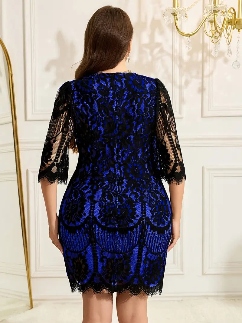 Dion Lace Overlay Plus Size Cocktail Dress