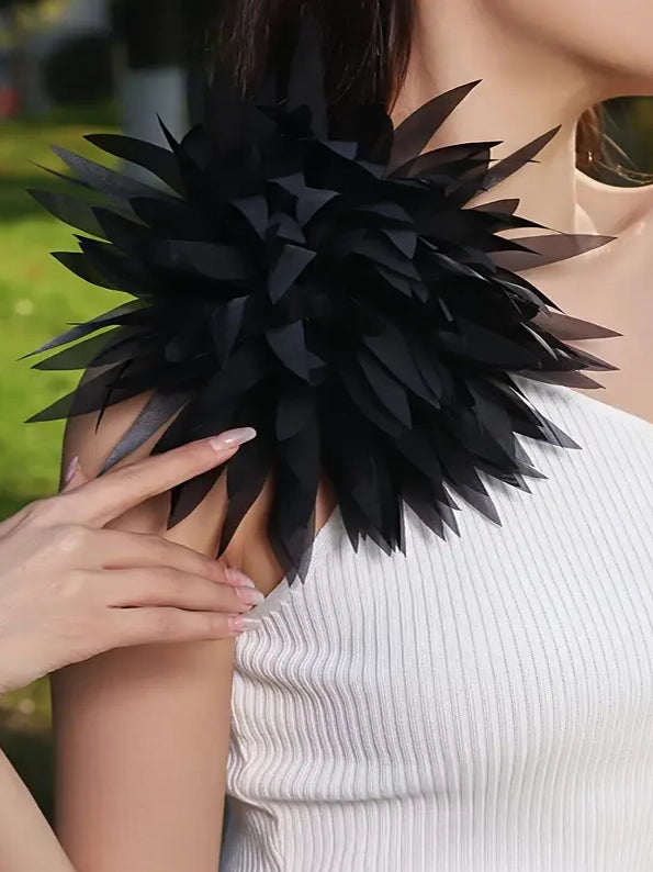 Black Flower Appliqué Brooch for Dress or Purse