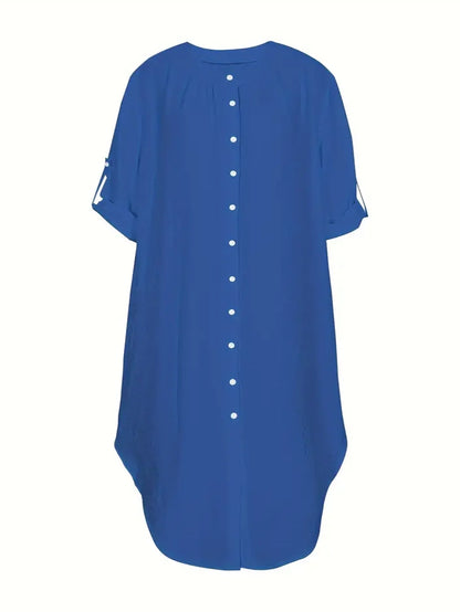 Loni Plus Size Shirt Dress in Blue
