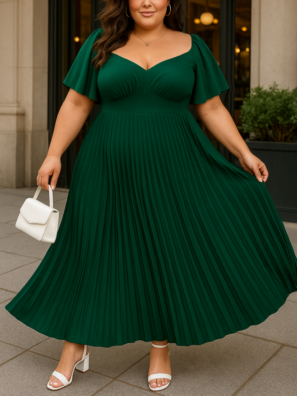 Yara Pleated V-Neck Plus Size Dress