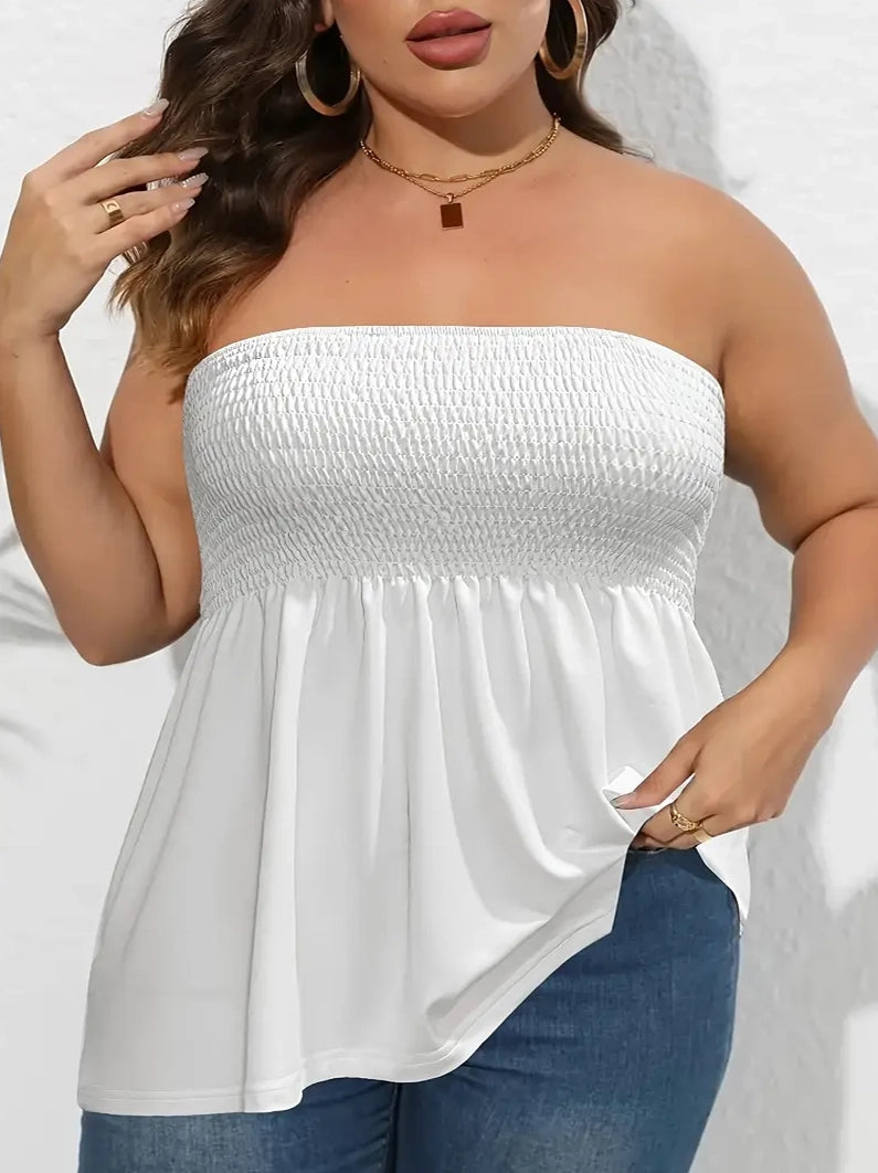 Billy Plus Size Top Tube Top Fit & Flare Plus Size Top in White