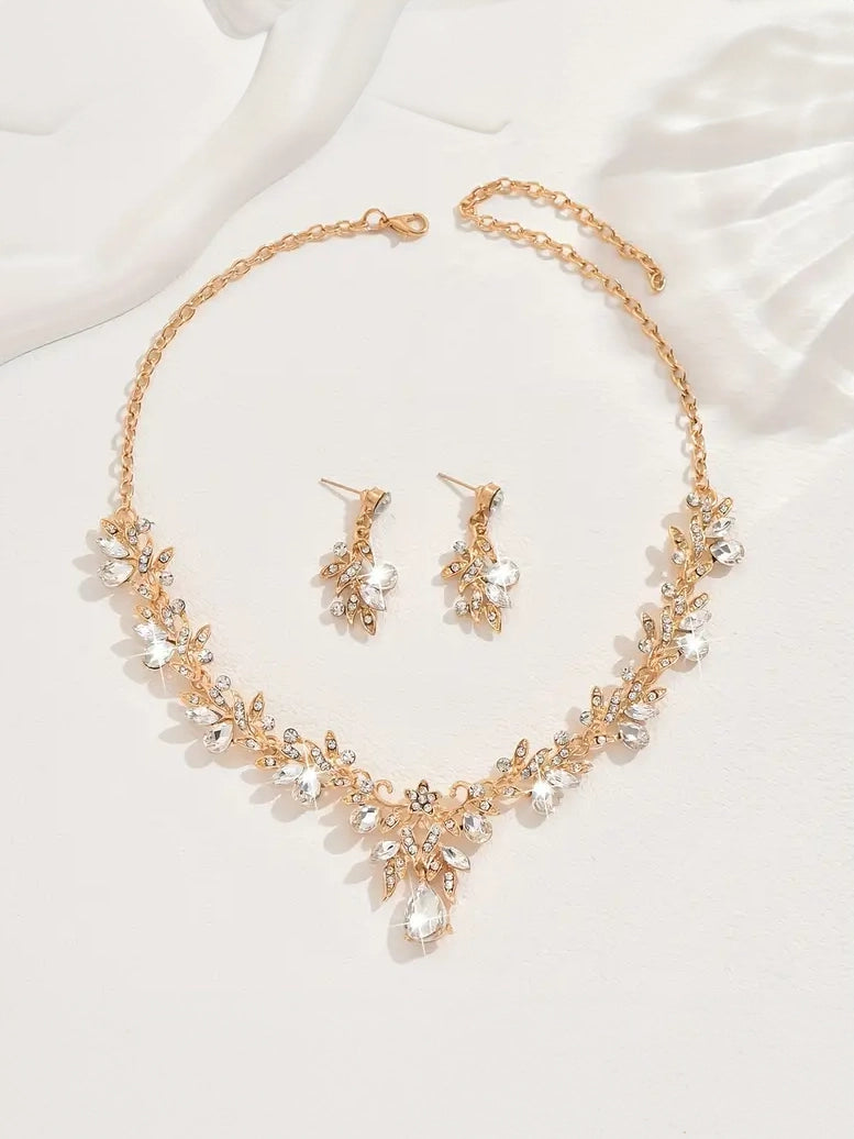 Rhinestone Sparkling Teardrop Necklace and Earring Set