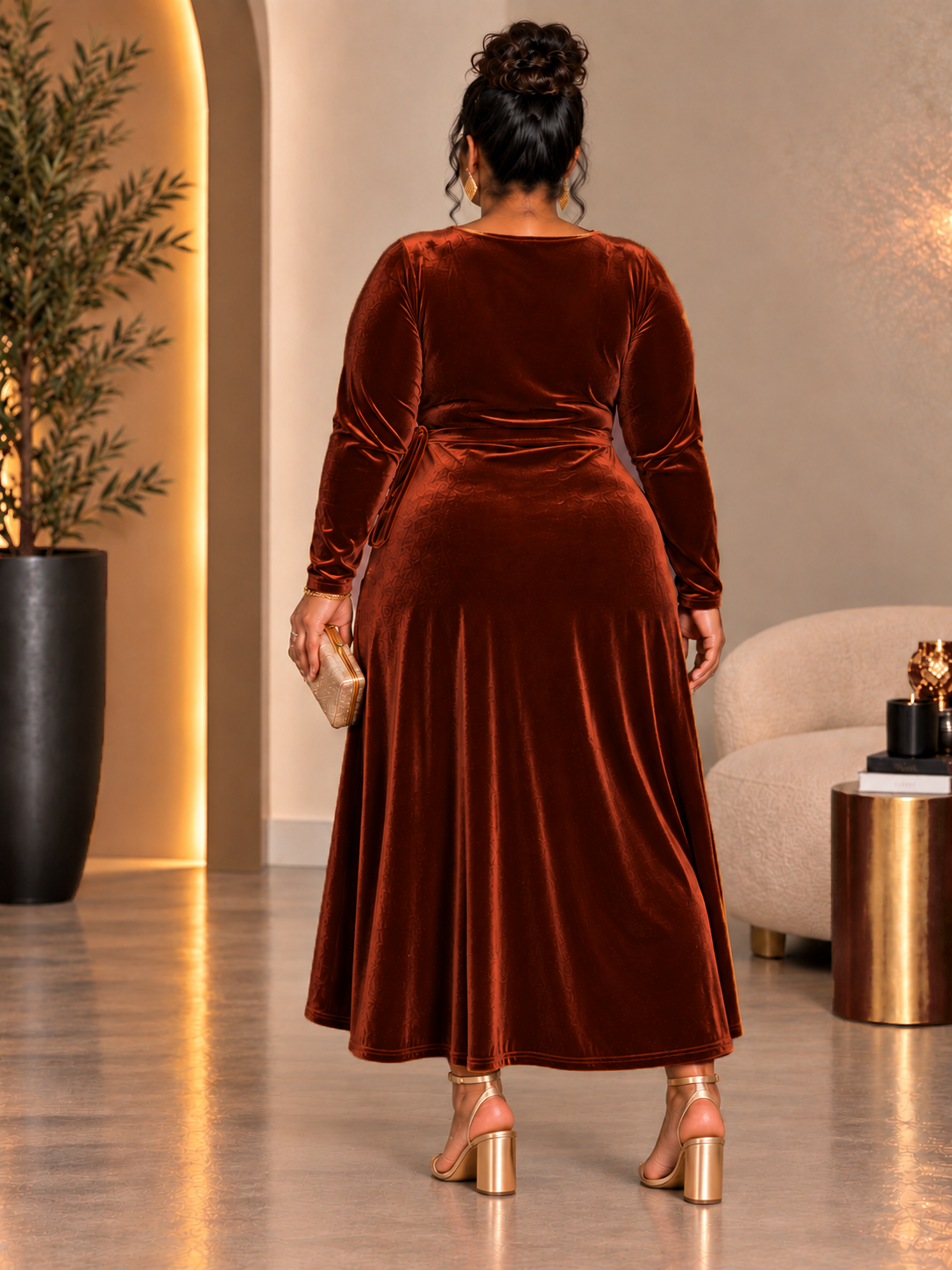 Golden Goddess Velvet Plus Size Dress