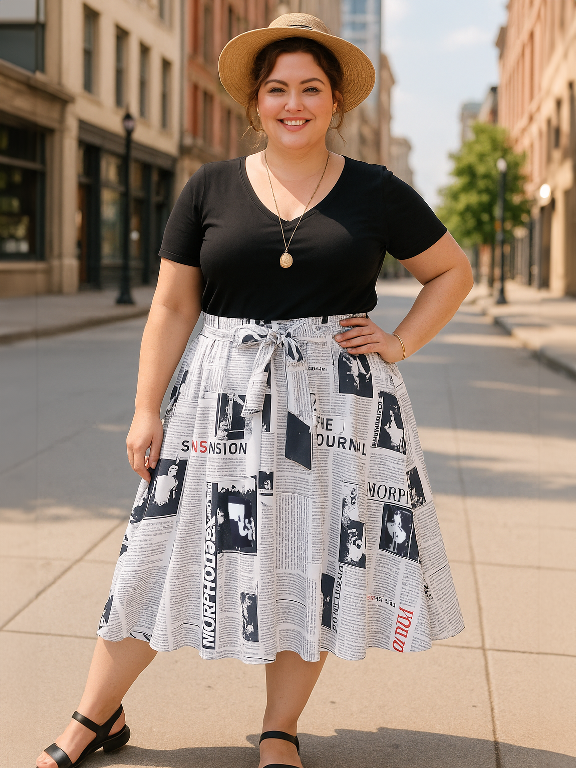 Gossip Plus Size Newsprint Skirt