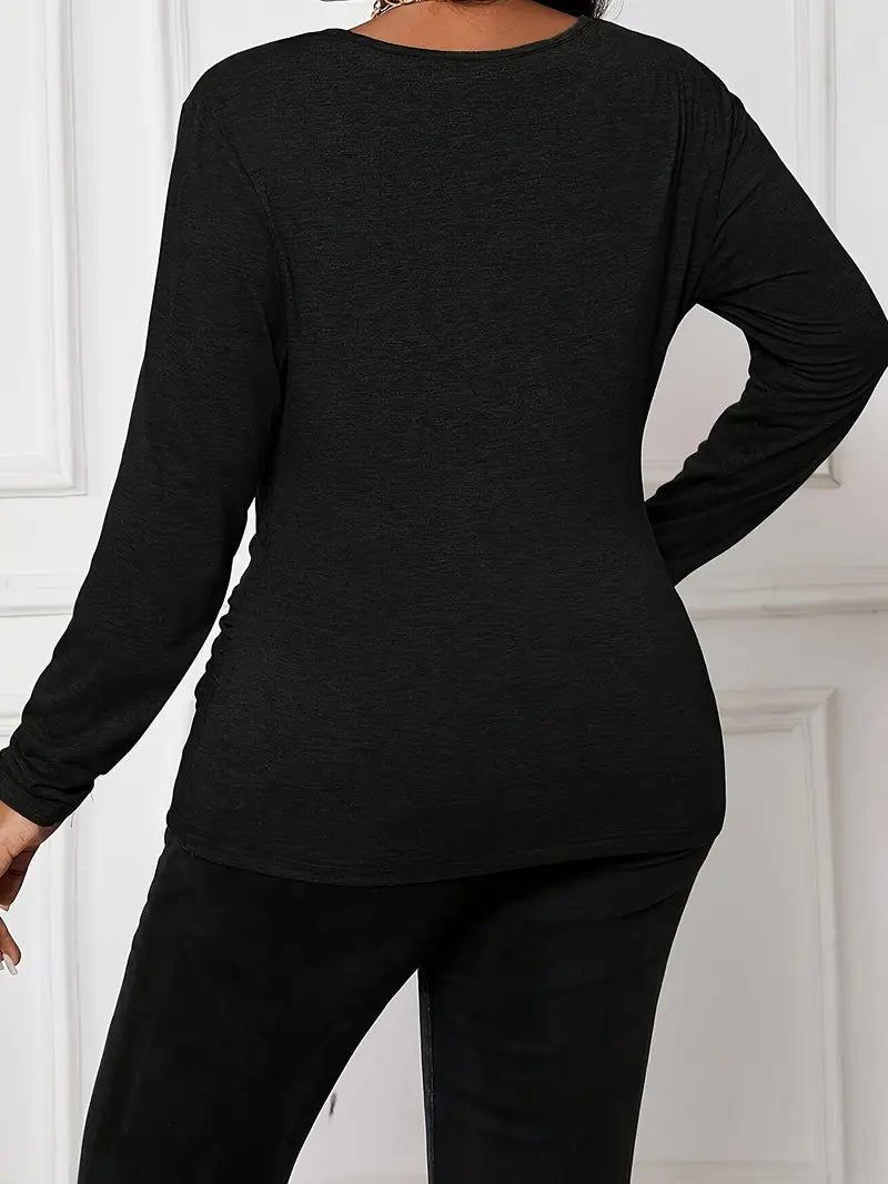 Joanne Long Sleeve Plus Size Top in Black, plus size top, alternate view