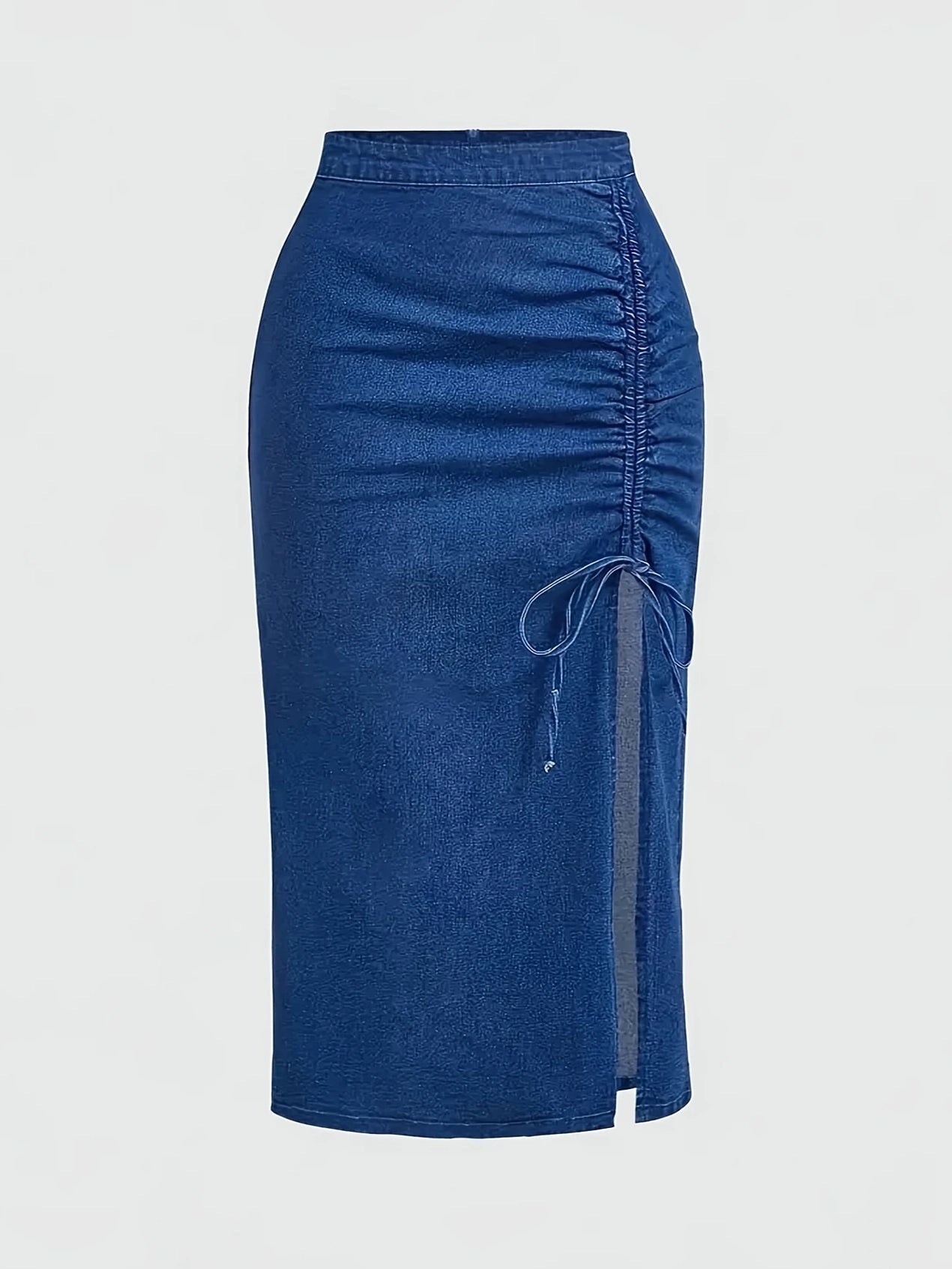 Josie Plus Size Side Ruching Denim Skirt