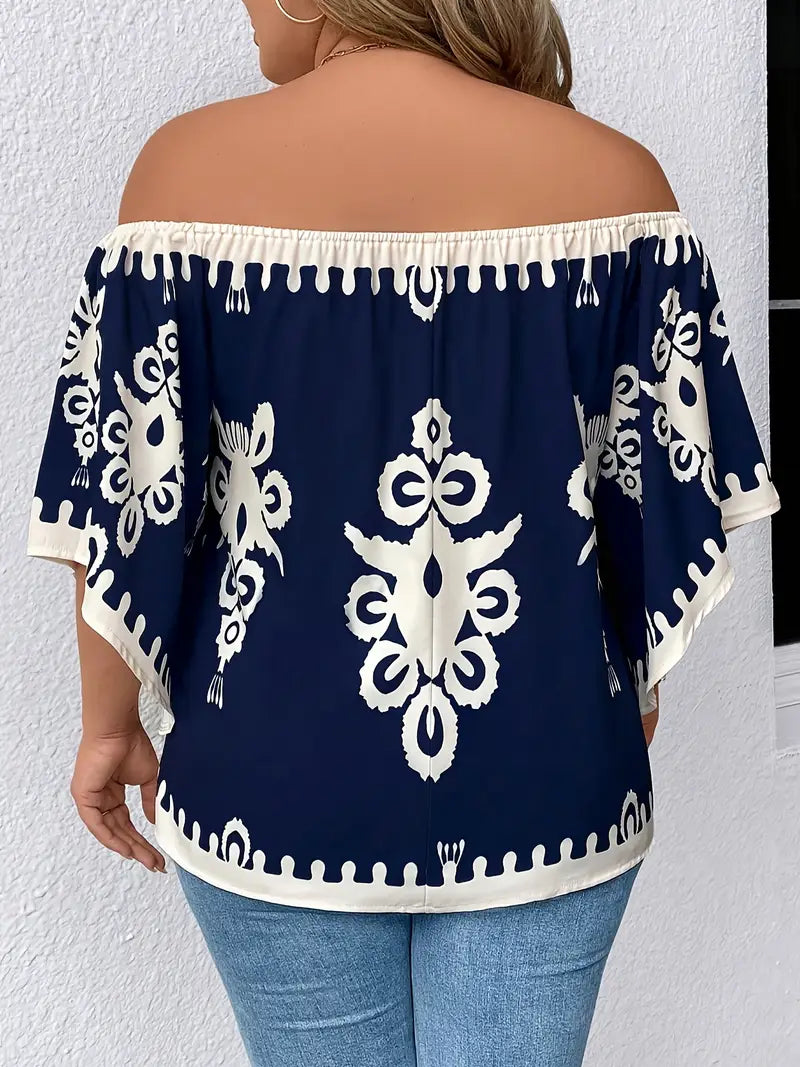 Katrina Off Shoulder Plus Size Printed Top