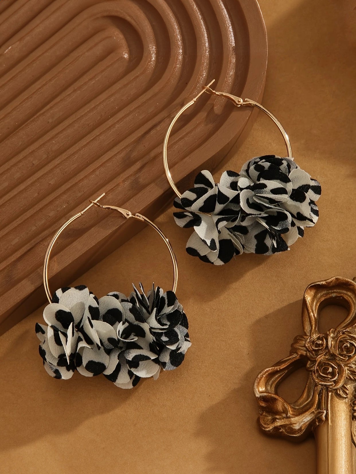 Leopard Flower Hoop Earrings