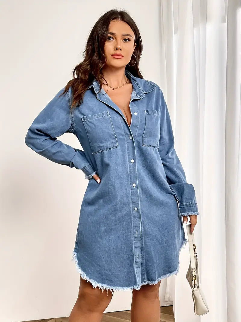 Savvy Plus Size Jean Shirt Dress