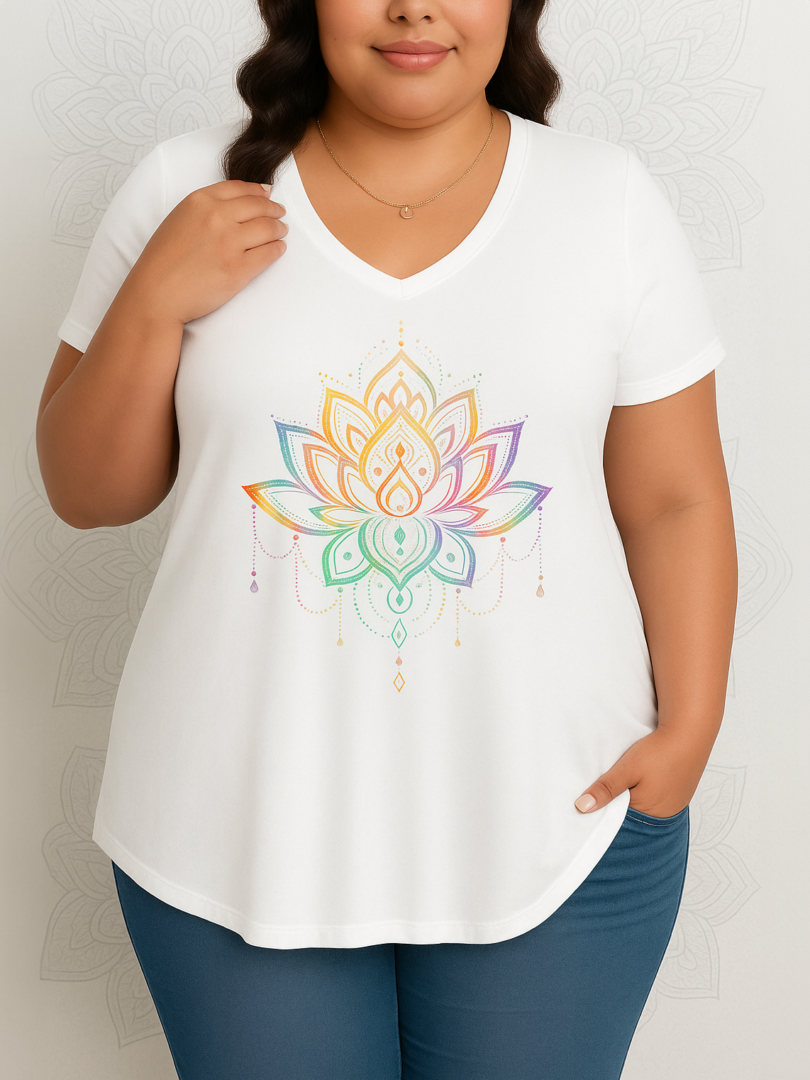 Mandala Print Plus Size T-shirt in White