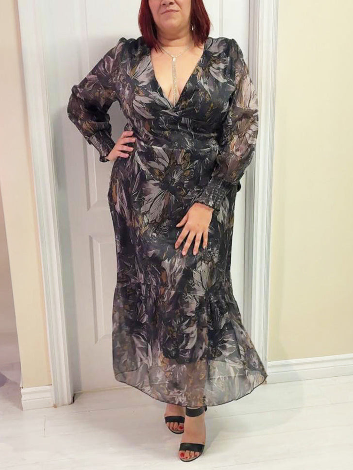 Mystic Floral Chiffon Plus Size Dress