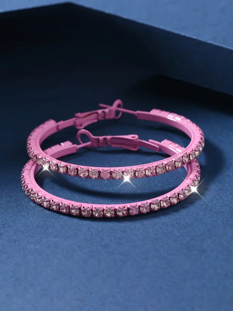 Pink Rhinestone Hoop Earrings