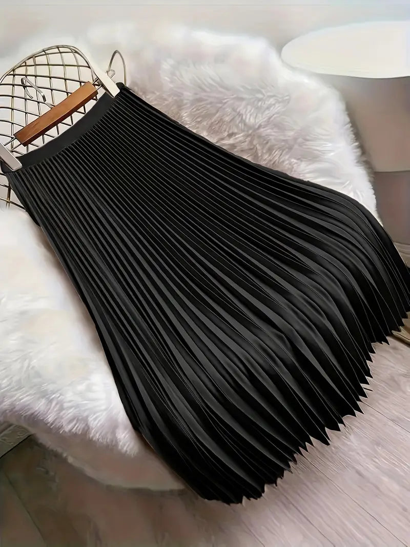 Noir A-line Pleated Plus Size Skirt