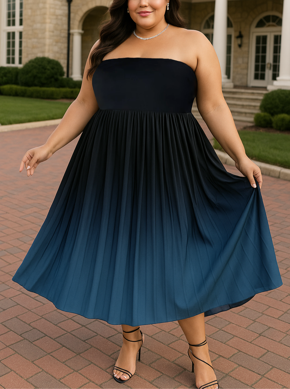 Ria Plus Size Strapless Pleated Dress