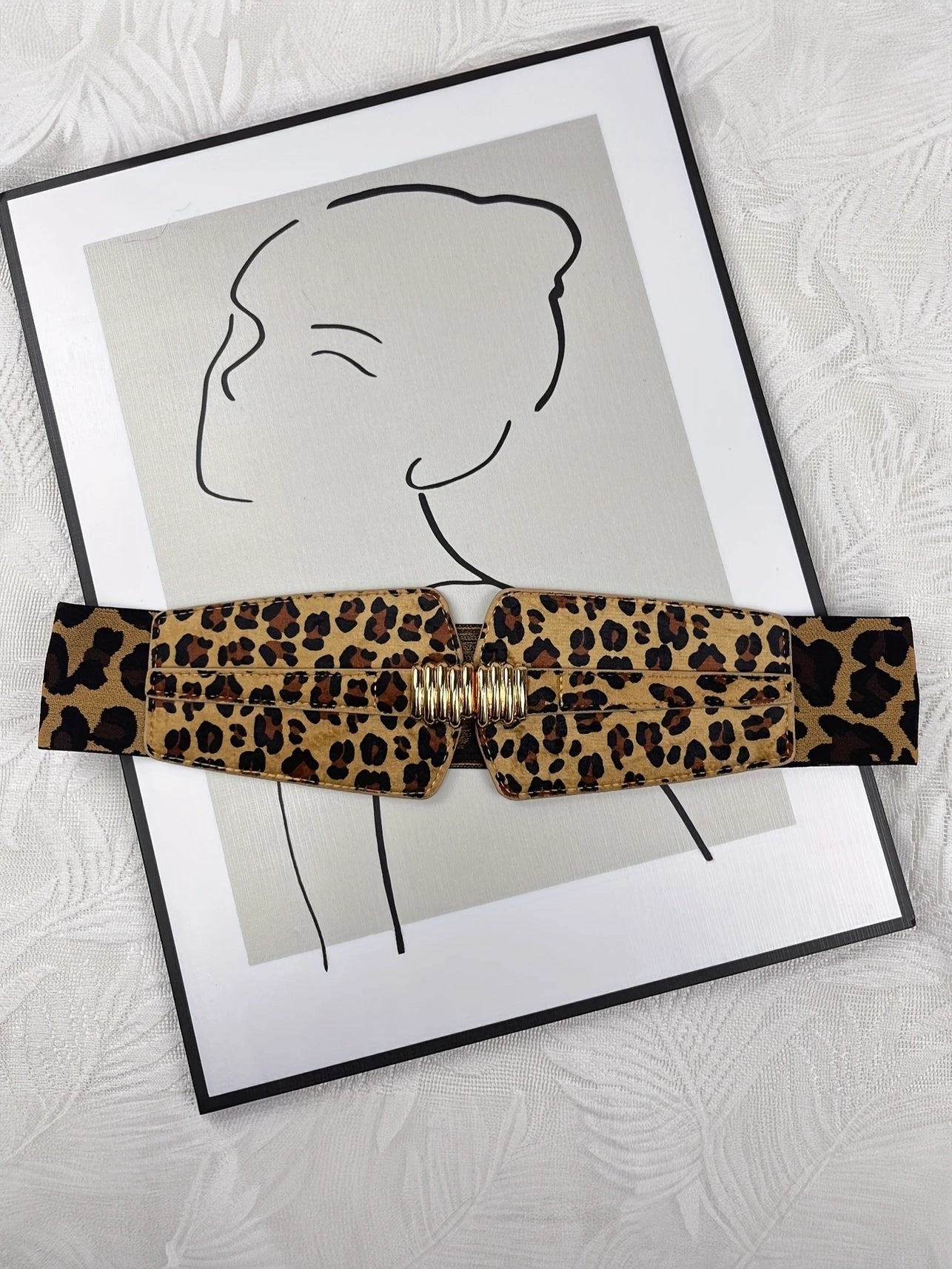Leopard Plus Size Wide Elastic Belt with Metal Clasp