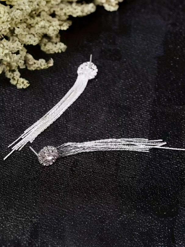 Sparkling Crystal Long Tassel Earrings